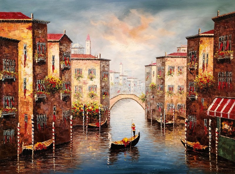 Venice Cafe- #BV-21, 36×48 -100% Hand painted Oil Painting on Canvas