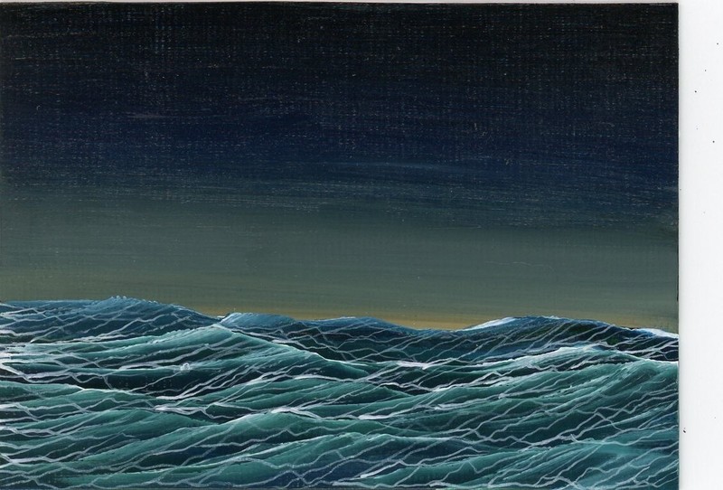 ACEO Original Acrylic Ocean Seascape Choppy Waves Miniature Painting Art HYMES