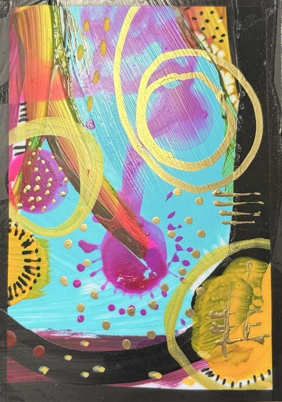 Original ACEO Abstract Mixed Media Painting 3.5”x2.5” Bright Colorful gallery