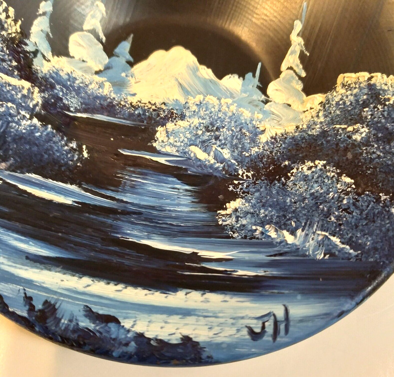 Gold Mining Pan Hand Painted Signed Alaskan Snowy Mountain Folk Art gallery