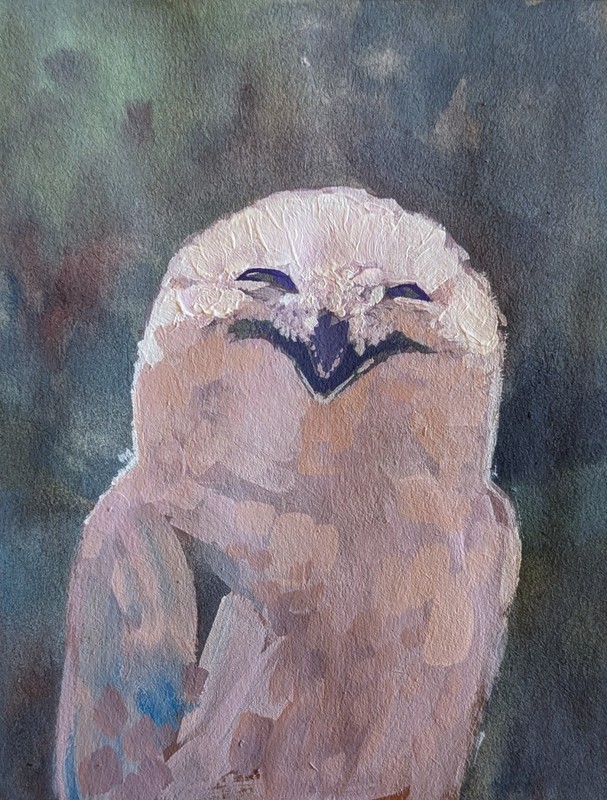 Original Acrylic Painting Owls Birds Animals Nature Contemporary Art Paper Art