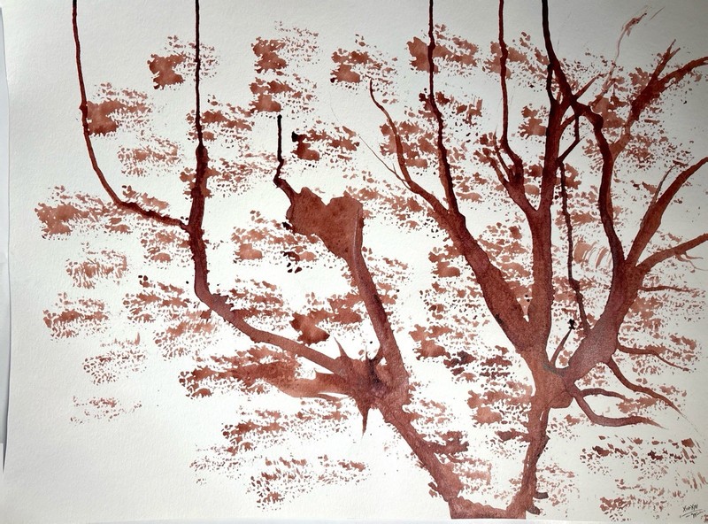 Autumn Whisper Original Tree Painting 18x24 Sepia Botanical Minimalist Art gallery