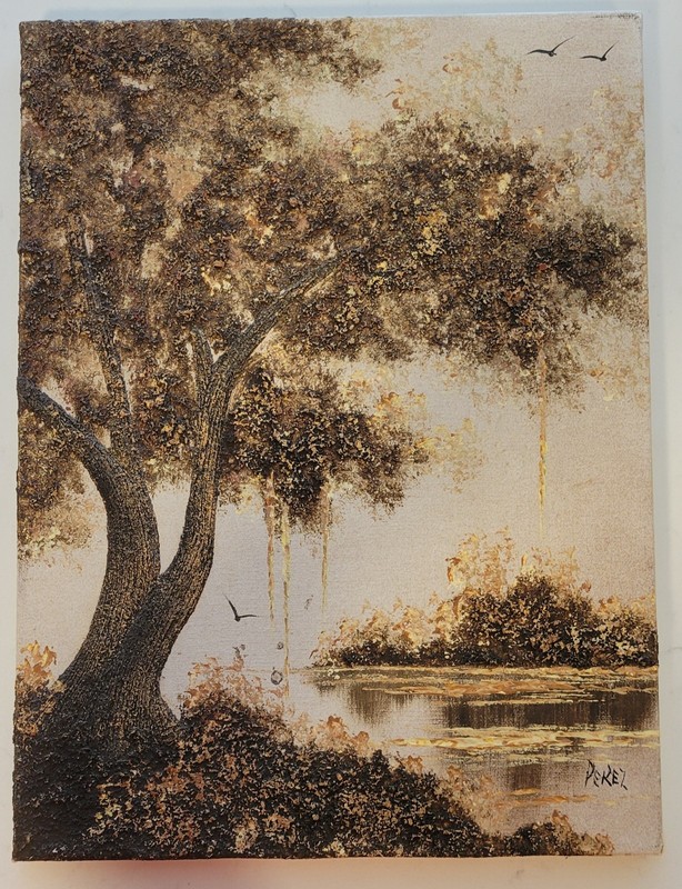VTG SIGNED C. Lewis Perez Cypress Tree Original Oil-On-Canvas 16″x12″ NO FRAME