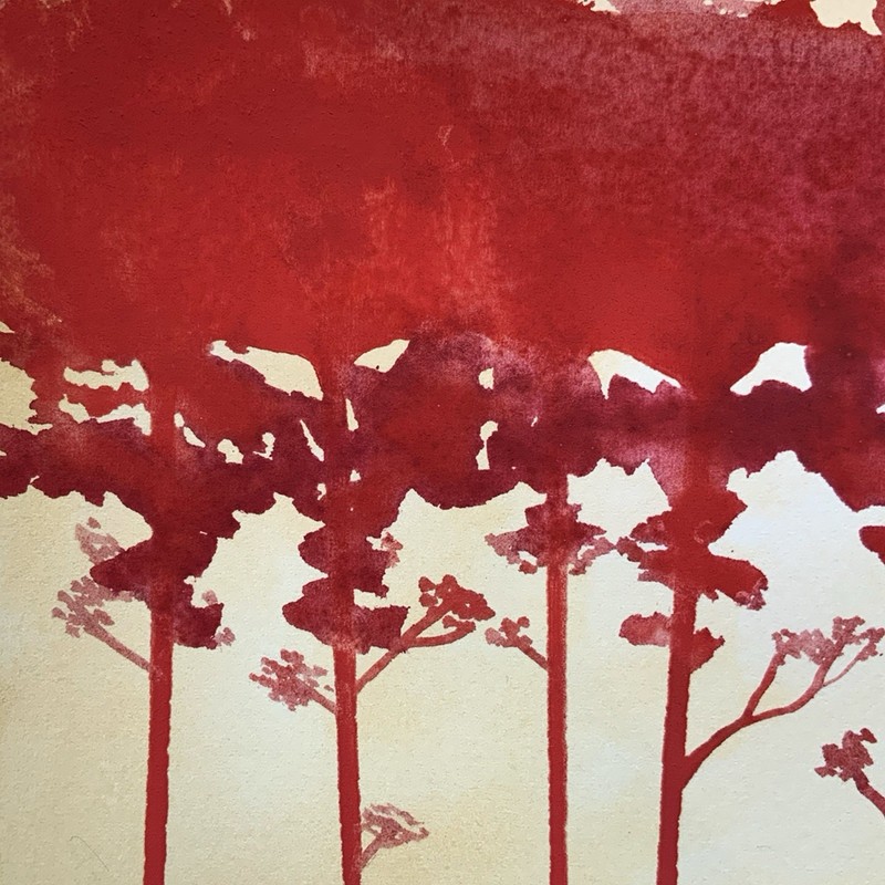 Original Watercolor Painting Red Drip Trees Abstract Minimalist Art Unframed 5x7 gallery