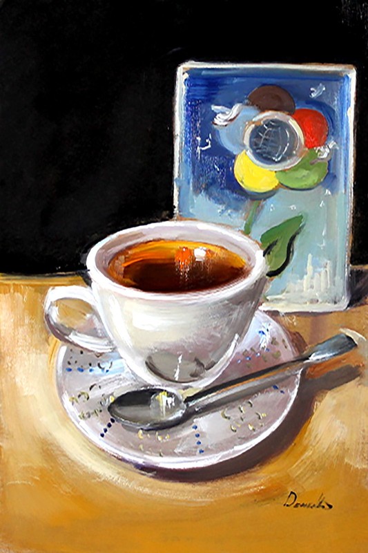 VINTAGE white cup Oil Painting 8x812n COLLECTIBLE ART impressionism UKRAINE