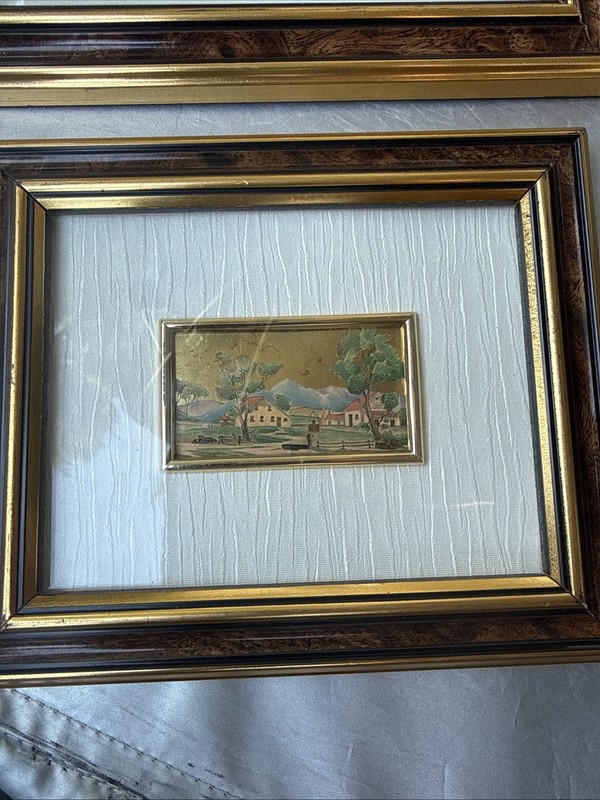 2 VTG Miniature Italian Framed Chromolithographs 23K Gold Leaf Artist Creation gallery