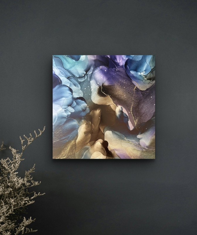 Alcohol Ink Art yuzuta 719 Japanese writer original Wooden frame No1112