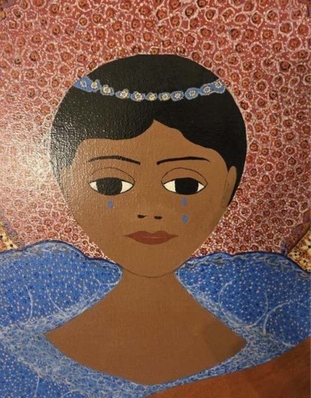 Original Otacília Brazilian Folk Art Painting Pierrot Blue Tear Acrylic 21x28 gallery