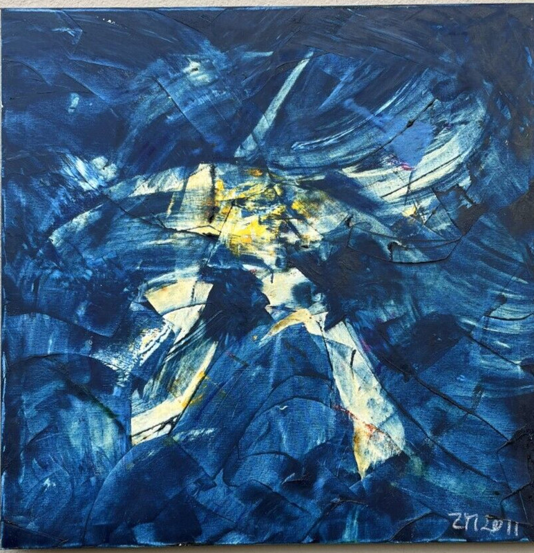 80x80cm oil painting filled Sonja Zeltner-Müller abstract Düsseldorf blue