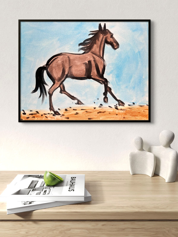 Wild Running Horse Painting, Equestrian Art 11x14 gallery