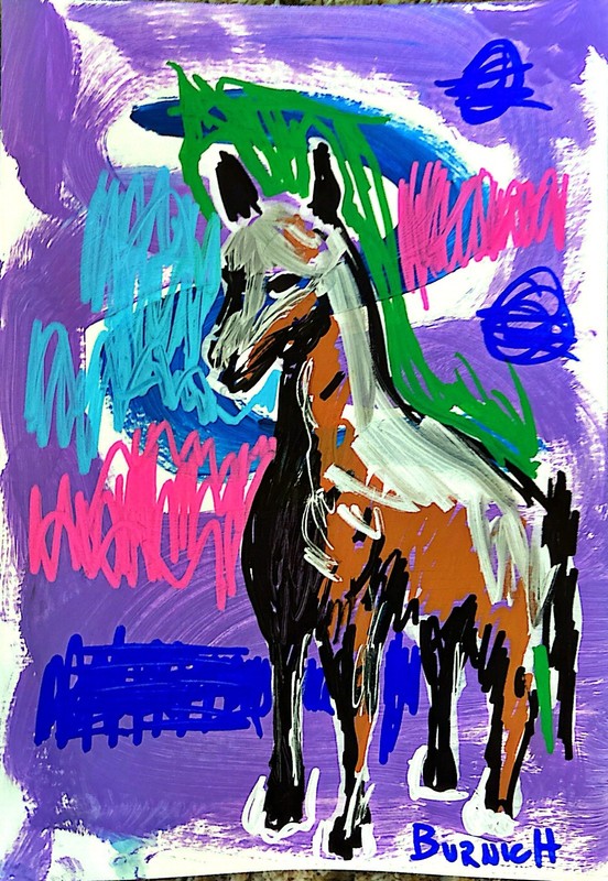 Original Colorful Horse 7x10 Paper Bold Modern Abstract Neo Expressionism Art gallery