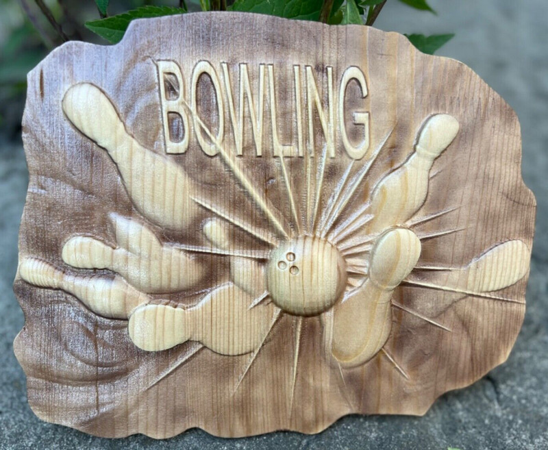 Bowling Wood Carving Multicolor Picture Woodworking 3D Handmade Wall Decor Bowle
