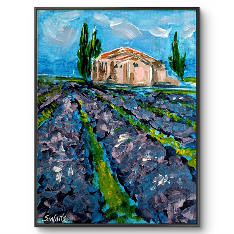 Lavender Field 9×12 Expressionism Original Painting Canvas Landscape Farm SWhite