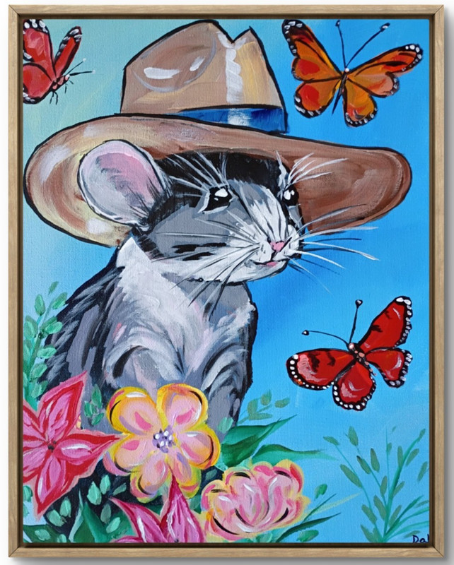 Cowboy Mouse & Butterflies 11×14 Canvas Original Art Expressionism Kids Abstract