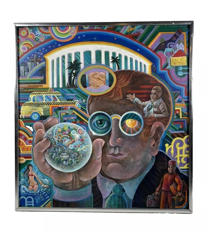ABE GURVIN POP ART ILLUSTRATION POLITICIAN SCIENCE FICTION VINTAGE MCM PAINTING