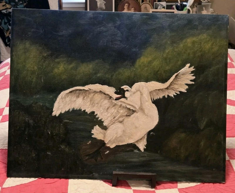 Angry Swan Original Naive Painting CA. Artist 14×18″ Board Unframed Dark Moody