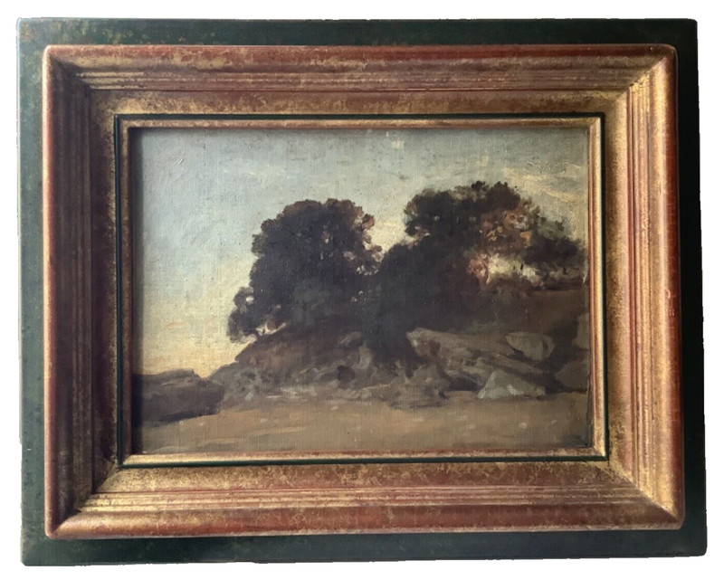 19th Century Camille COROT Landscape ROCKS FONTAINEBLEAU 1860’S Oil Painting