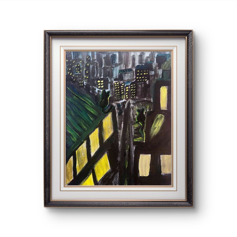 Cats On The Roof Figurative Abstract Expressionist Art Painting 11x14 gallery