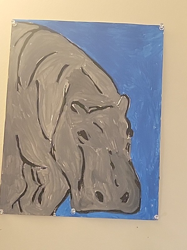 Hand Made Ooak Acrylic Hippo Painting On Mixed Media 14×11 Original & Unframed