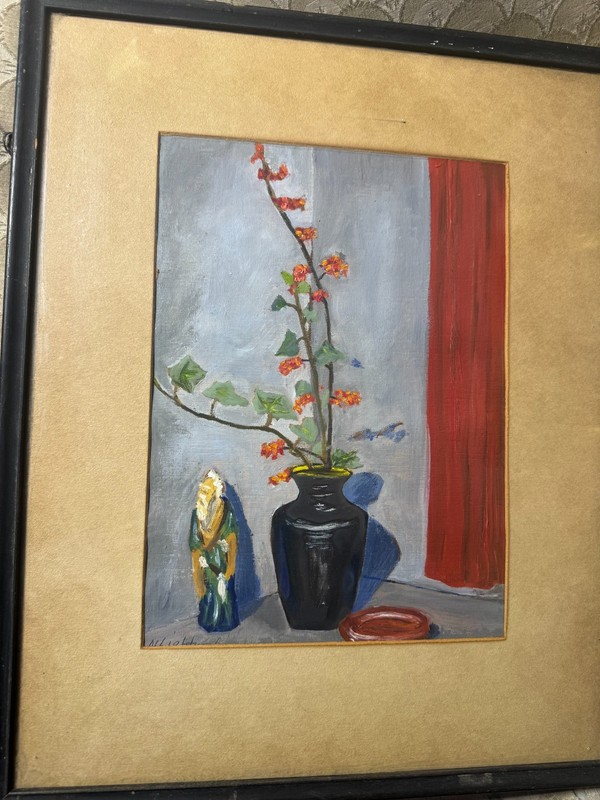 Antique A N Lightwood «Still Life With Vase Of Flowers» Oil Painting – Framed