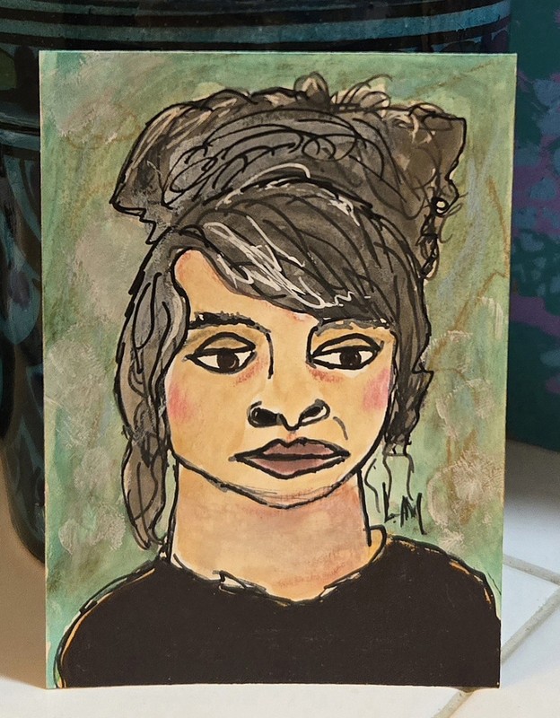 ACEO Original Art Painting Mixed Media Woman Portrait Face Girl OOAK ATC Mini