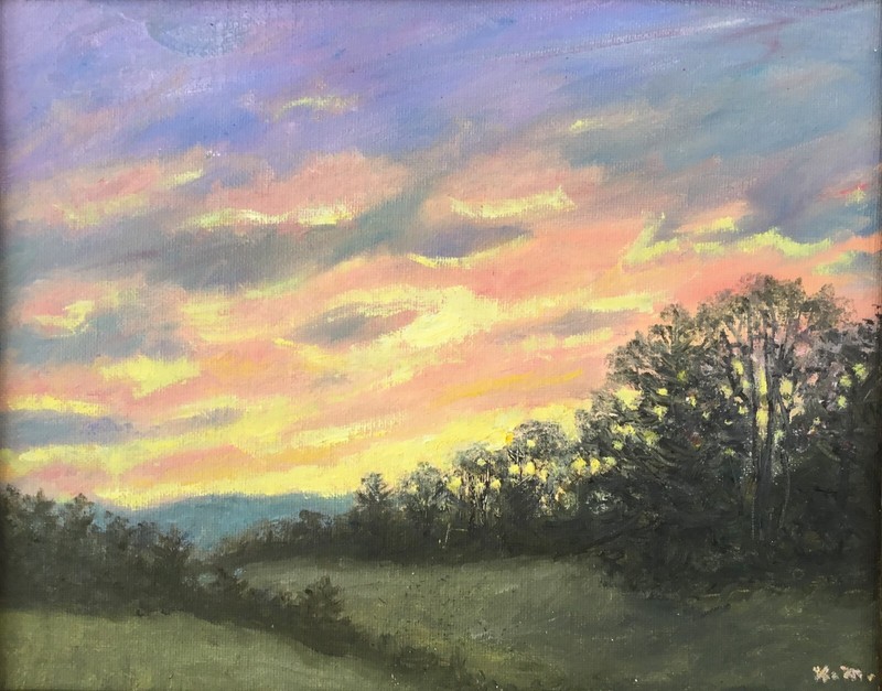 COUNTRY NIGHTFALL - original framed 8X10 oil landscape painting by K. McDermott gallery