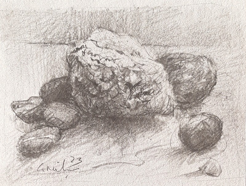 GERRY MILLER – original drawing «stones» graphite pencil on paper.12x9cm