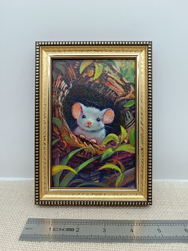 Original oil painting signed framed 6x4 inches Mouse gallery
