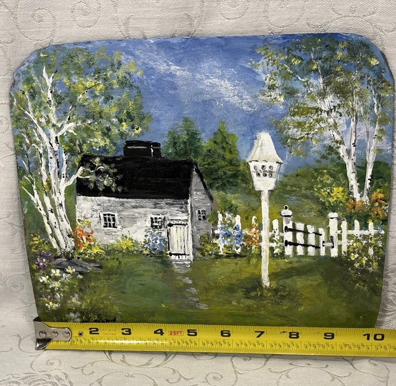 Handpainted Slate Farmers Cottage Southampton New York Folk Art Carlson 9 x 10.5 gallery