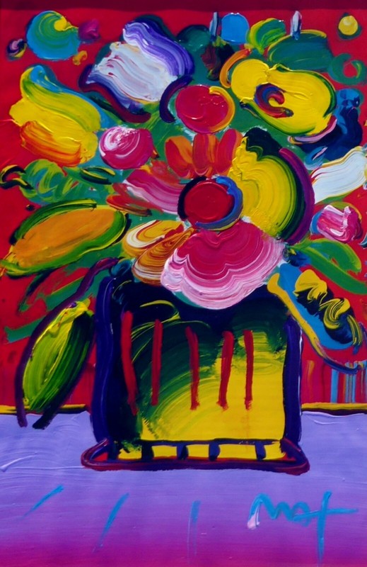 PETER MAX Abstract Flower II Unique Original Painting Hand signed framed 45"x33" gallery
