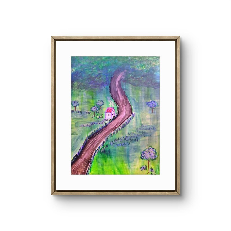 Winding Road to Home Original Acrylic Painting Whimsical Folk Landscape gallery