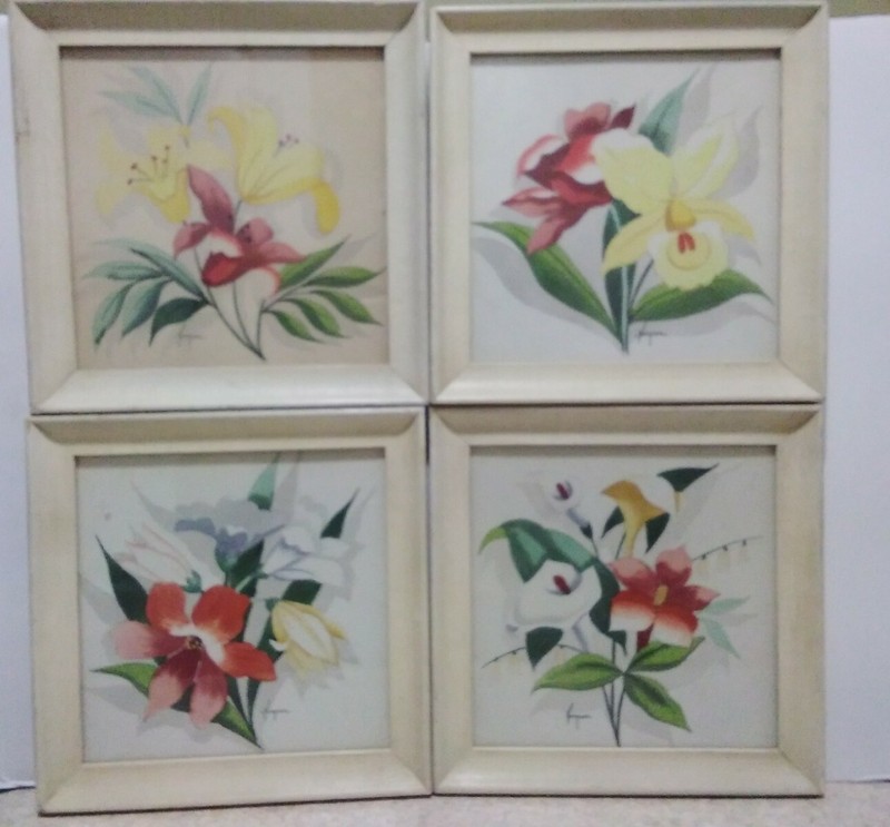 4 WaterColor Painting Ruben Kupur 8″ X 8″ Flowers Mid Century Modern T37