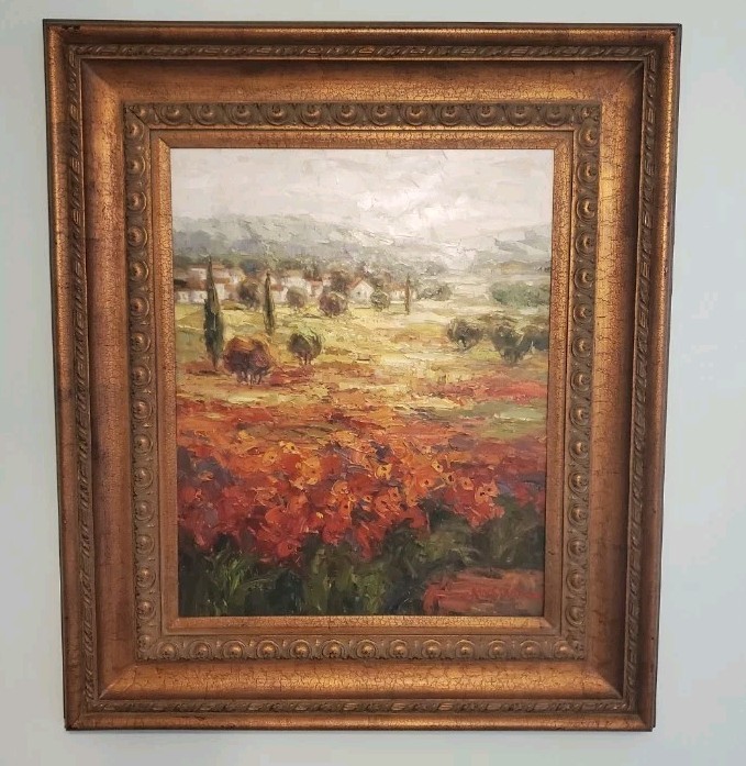 Original Oil on Canvas Tuscany Village Signed by Lawson Large Size 39″x45″