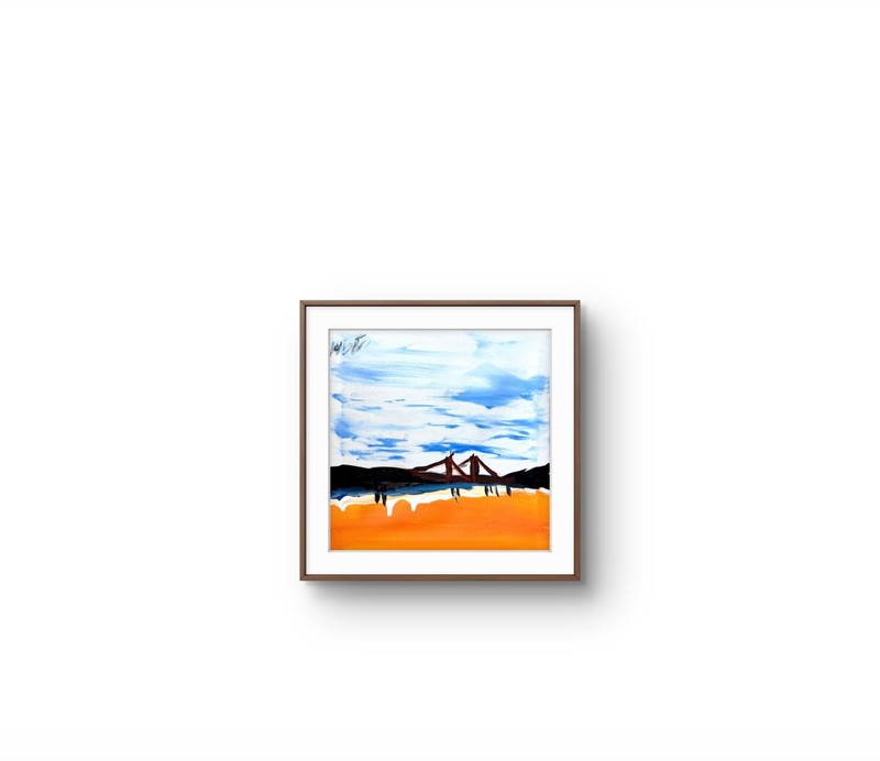 Expressionist Golden Gate Bridge Ocean 10×10 Acrylic Original Signed Canvas