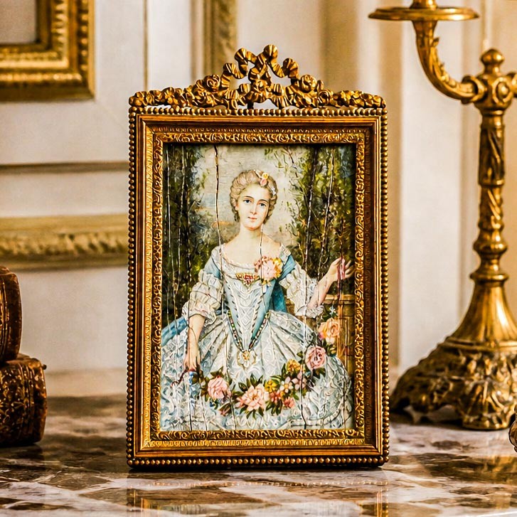 Charming French Neoclassical Antique Portrait Miniature Painting Woman