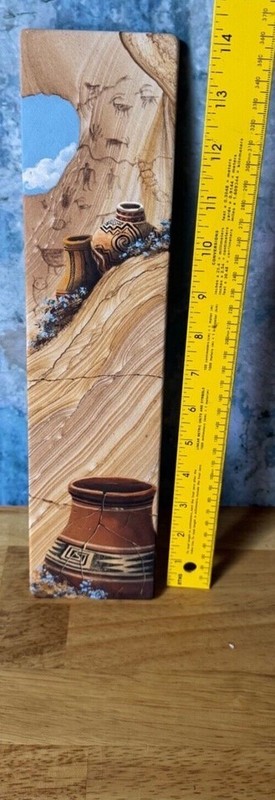 SAND Stone art art on stone Southwest Artisan Pottery Scene  Slate Rock