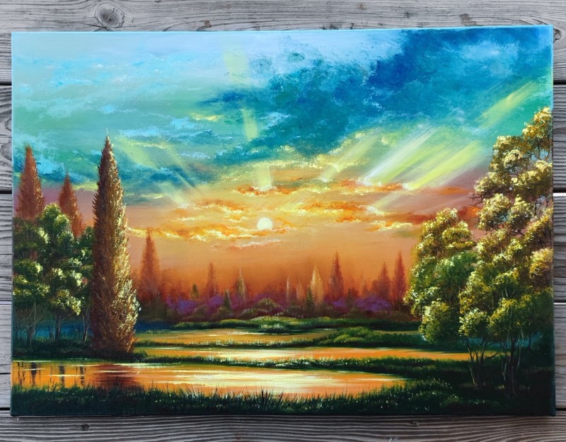 100% Original Oil Painting 20"x27" Impressionism Landscape Pieceful Nature gallery