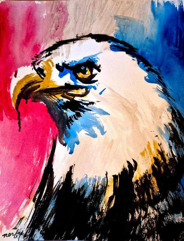 Original Acrylic 11x14 Abstract Animal Painting Signed Bold Eagle Wall Art P228 gallery
