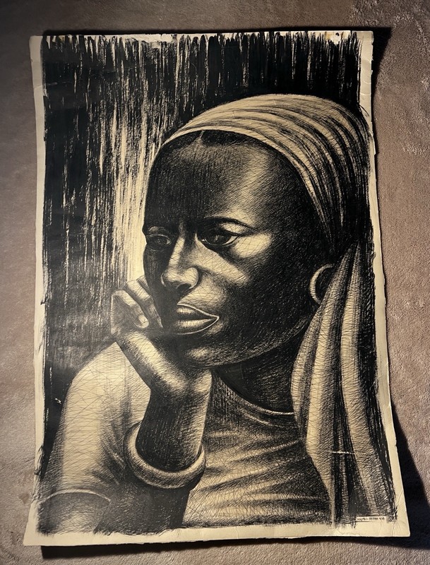 African Art Emmanuel Krotei Tetteh Original Signed 1974 Restoration Vintage