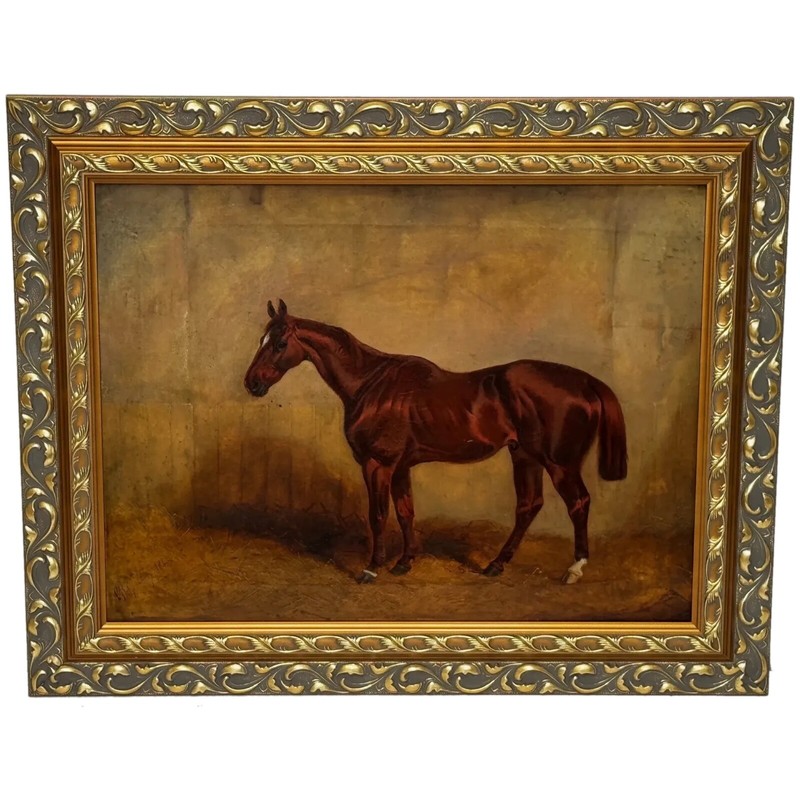 🐎 Equine Elegance Chestnut Hunter in Stable c1842 by Charles Bilger Spalding RA