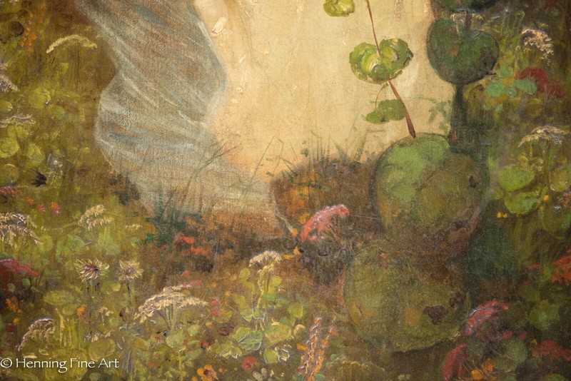 Stunning Antique Victorian Oil Painting Woman Picking Flowers in Garden by Bach gallery