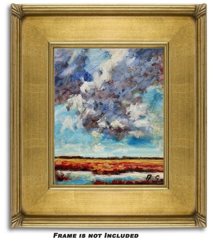 ORIGINAL OIL PAINTING LANDSCAPE IMPRESSIONIST SKY CLOUDS NATURE ART SEMBERECKI