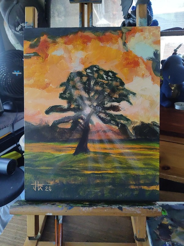 JOHN ART STUDIO Sun Rays Through The Oak 14x11 Original Expressionism Art 0047 gallery
