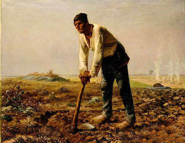 Large Oil painting Jean-Francois Millet Man with a hoe in field canvas 36″