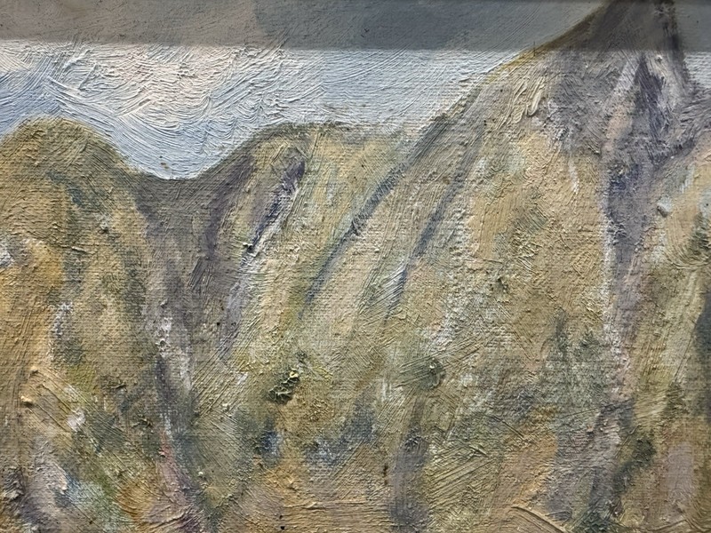 ORIGINAL ART BOAT HARBOR COASTAL MOUNTAIN IMPRESSIONIST gallery