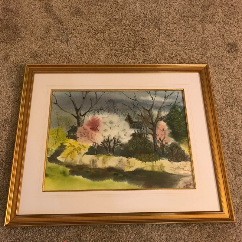 Elizabeth Pratt (Cape Cod 20thC) Landscape with Houses Watercolor Painting gallery
