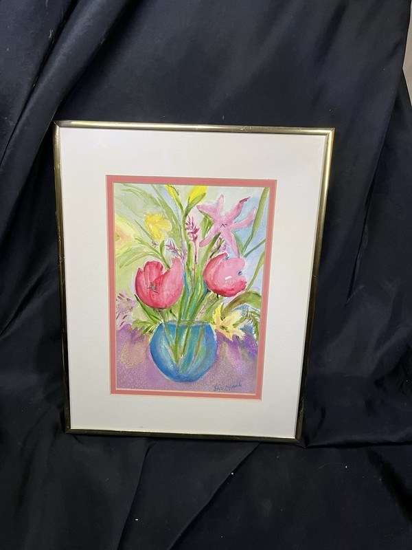 VINTAGE ORGINAL STILLLIFE WATER COLOR FLORAL PAINTING SUR HYDOCK 14 X 11.25”