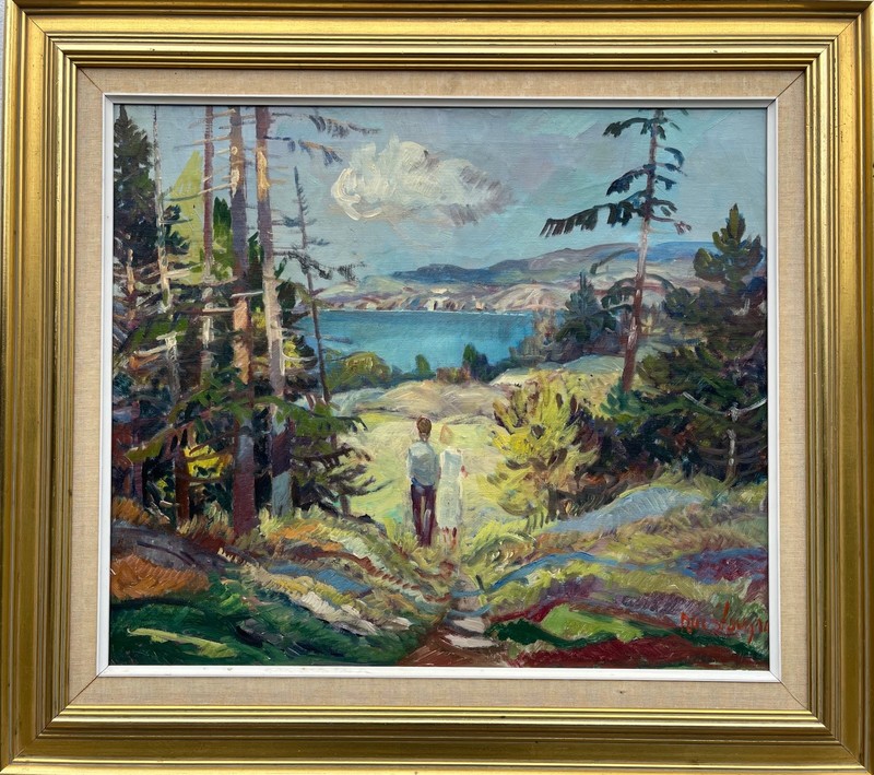 Nis Stougaard 1906-1987 Summer Landscape with People Modern Danish Art