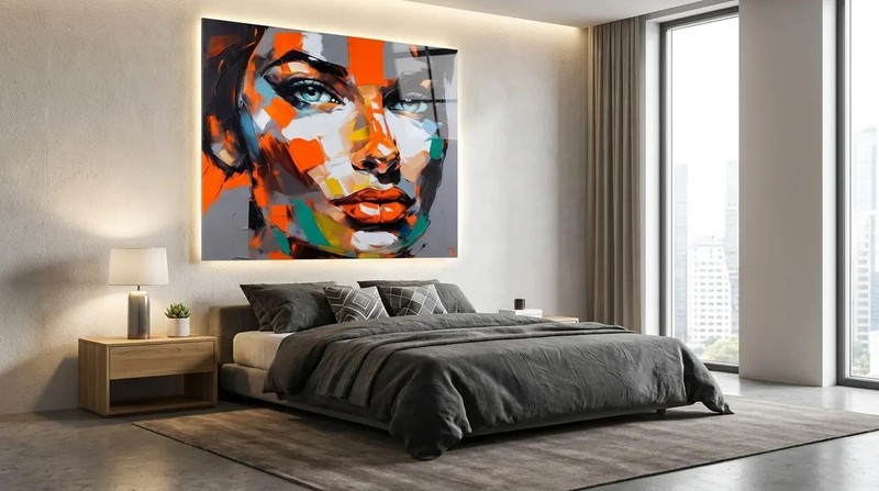 Just Face Orange 150x150cm Acrylic Glass Large Format XXL Women Portrait Pop Art
