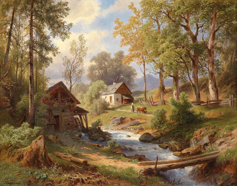 Art Giclee Printed OPainting Mills in the foothills of the Als Home Decor Canvas